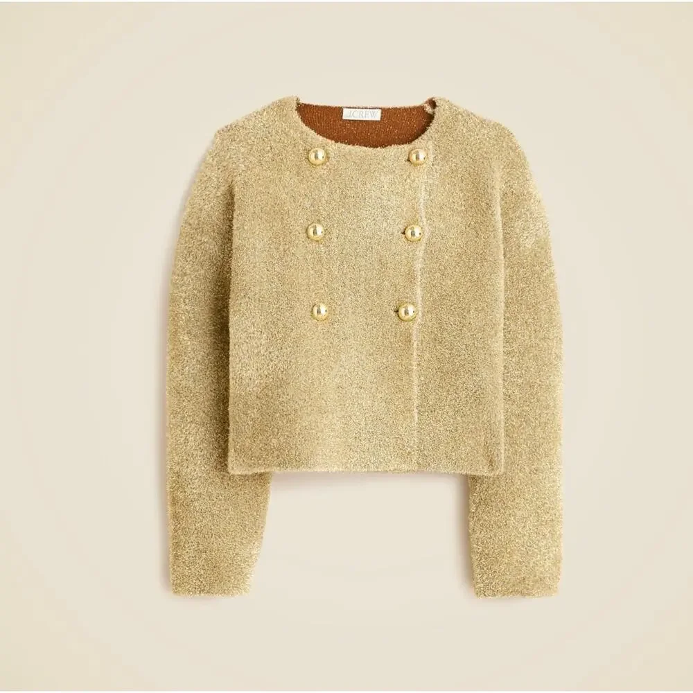 J. Crew Women's Oversized Double-faced Cardigan Metallic Jacket Gold Size S NWT